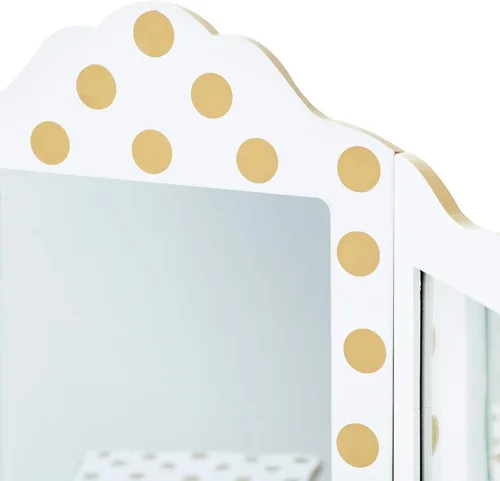 Vista 5 de Teamson Kids Princess Gisele - Juego de tocador de madera de 2 piezas con estampado de lunares, mesa de tocador, espejo de tres pliegues, cajón