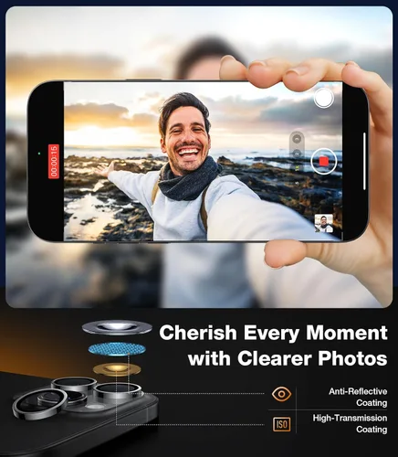 Vista 5 de TORRAS 3 años de durabilidad definitiva para iPhone 15 Pro Max/15 Pro protector de lente de cámara - Ajuste invisible 1:1 y claridad ultra, vidrio