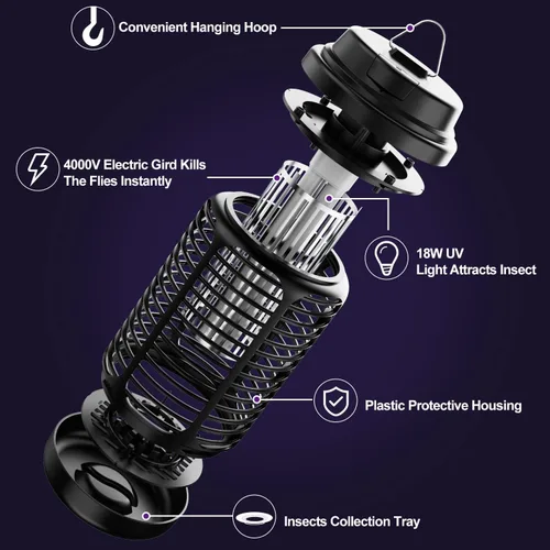 Vista 9 de Exterminador de insectos para exteriores, exterminador de mosquitos para interiores con sensor de luz del atardecer al amanecer, matamoscas