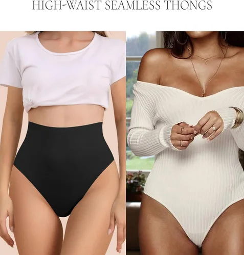 Vista 6 de FallSweet - Ropa interior invisible de cintura ultra alta para mujer, tanga de talle alto, paquete múltiple