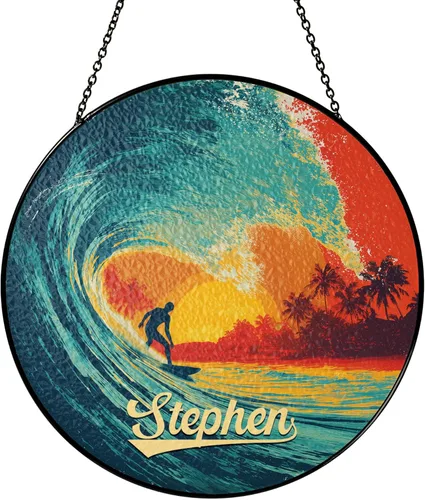 Vista 11 de Personalized Flamingo Suncatcher for Bird Lovers, Custom Name Stained Glass Suncatcher, Vibrant Tropical Bird Window Hanging for Summer Decor, Retro