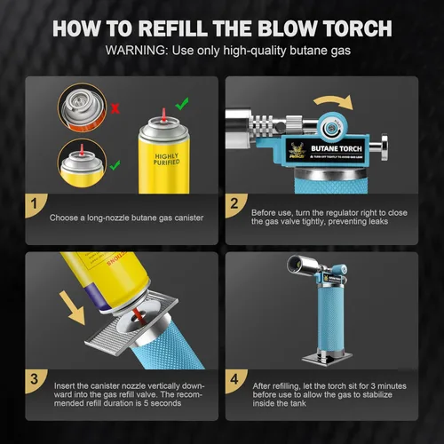 Vista 8 de RAVS Encendedor de butano, soplete de cocina recargable con llama ajustable y hebilla de seguridad, mini linterna de metal premium para hornear
