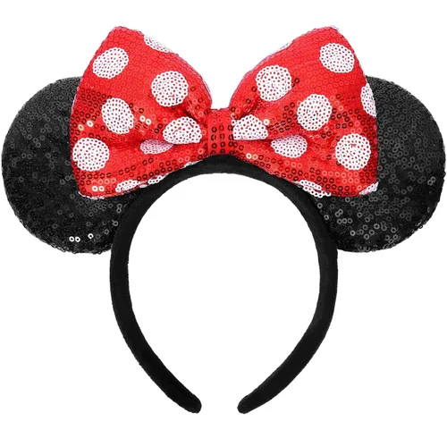 Vista 8 de UNSPAZ Diadema de orejas de ratón, orejas de ratón para mujeres y niñas con perla, orejas de parque para viajes, decoraciones de cumpleaños, Azul