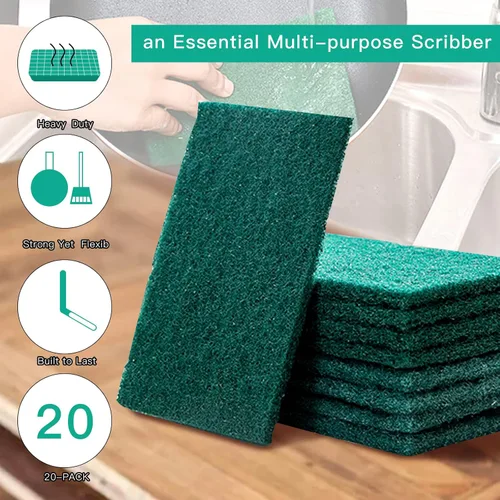 Vista 4 de Almohadillas de limpieza resistentes para limpiar platos, esponja, no rayan, verde, reutilizables, para cocina y utensilios de limpieza de platos