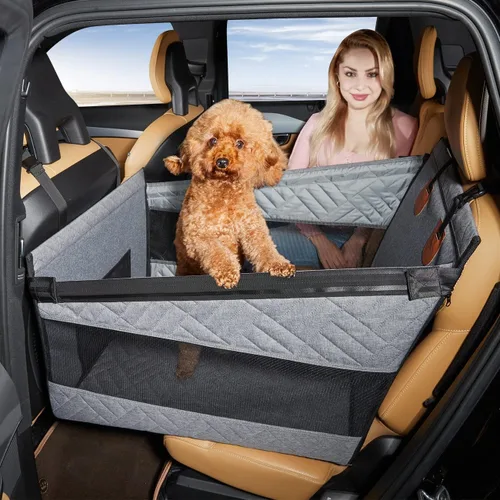Vista 8 de TKYZ Asiento de automóvil mediano para perro, extensor de asiento trasero para perros, funda de asiento grande impermeable para asiento trasero Negro