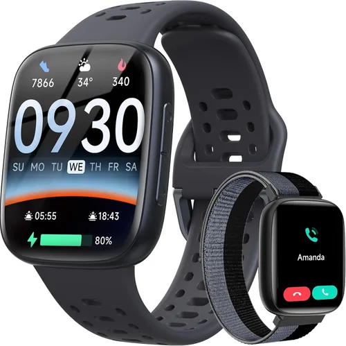 Smart Watches for Men Android iPhone (2 Bands), [1.85" AMOLED Screen] Smartwatch Fitness Tracker 3ATM Waterproof with Bluetooth Calls, AI Control,