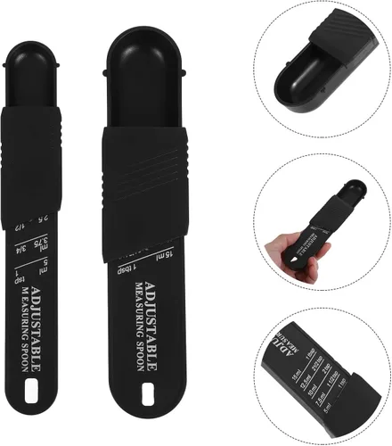 Vista 9 de Juego de cucharas medidoras deslizantes ajustables, cucharas de condimento de plástico negro para hornear y cocinar, accesorios de cocina de 2