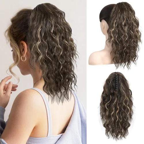 Vista 18 de REECHO Extensión de cola de caballo de 14" con clip de garra corta, extensiones de cola de caballo falsas, cola de caballo ondulada suave y rizada
