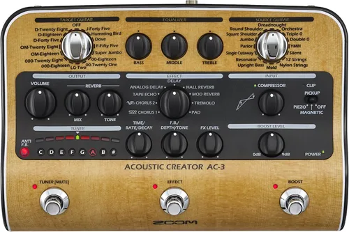 Zoom AC-3 Creador acústico, DI acústico con restauración de tonos, modelado acústico, 9 efectos, compresión, sintonizador, reverberación,