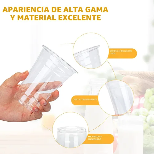 Vista 4 de TashiBox 100 tazas de plástico de 16 onzas, tazas de café helado para llevar, tazas de fiesta de PET transparentes