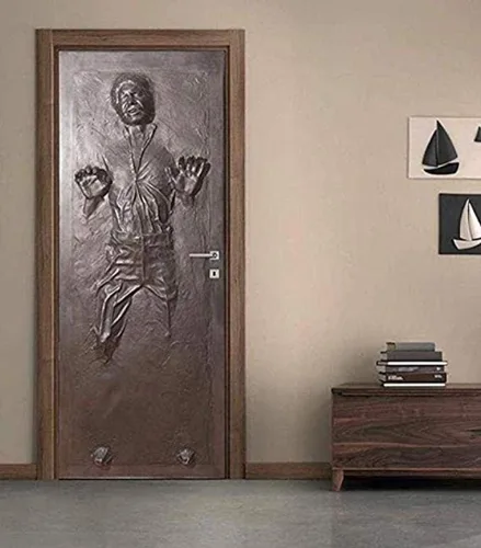 Vista 2 de ZFSXmas - Murales autoadhesivos 3D para puerta, calcomanías decorativas para despegar y pegar, Han Solo carbonita, diseño del hogar, papel tapiz
