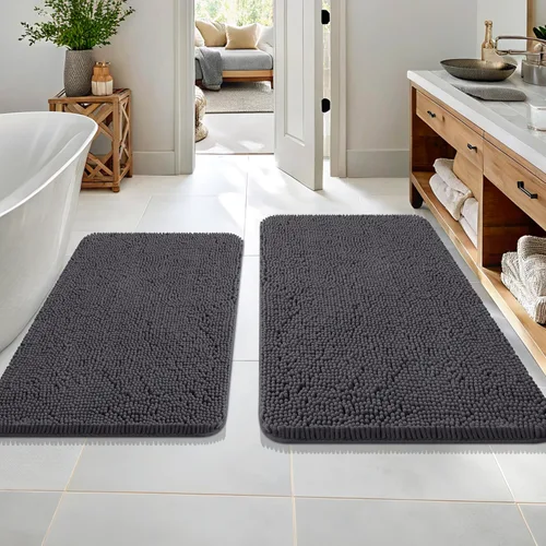 Vista 108 de OLANLY Juego de 2 alfombras de baño de felpilla suave y absorbente, antideslizantes, de secado rápido, lavables a máquina, accesorios de decoración