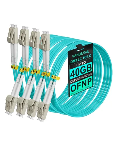 Vista 7 de Cable de conexión de fibra LC a LC multimodo, paquete de 5 cables de conexión de fibra OM3 LC-LC multimodo dúplex 10G LSZH 50/125µm 0.7 ft/0.65FT