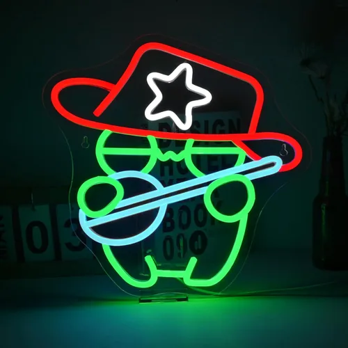 Vista 13 de Letrero de neón de cowboy y pato, letreros de neón de pato y botas de vaquera para decoración de pared, letreros de neón LED rosa con conectividad