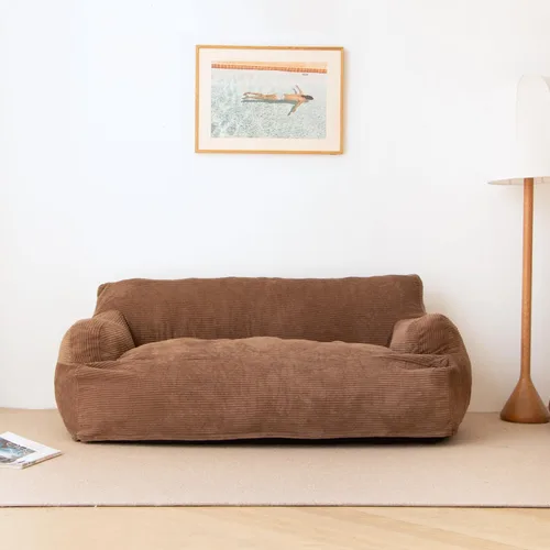 Vista 3 de N&V Puff gigante de tamaño individual, sofá de piso de relleno de espuma, incluye funda extraíble y lavable a máquina, marrón