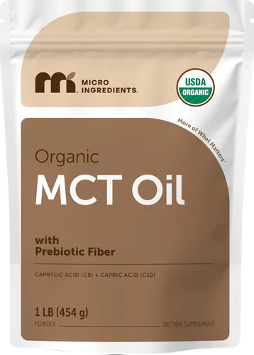 Micro Ingredients Aceite MCT Orgánico en Polvo con Fibra Prebiótica, 1 Libra (16 Onzas) | Aceite MCT C8 para Crema de Café | Sin OGM, Dieta