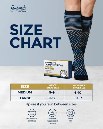 Vista 6 de Pembrook Calcetines de compresión ligeros para mujer, 6 pares, calcetines de compresión de algodón de 8-15 mmHg para mujer, soporte de circulación