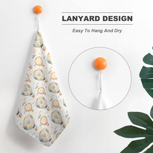 Vista 5 de Decorative Hand Towels for Bathroom - Retro Hot Air Balloon A Print Soft Absorbent Small Bath Hand Towels for Kitchen, Farmhouse, Spa, Hotel, Guest