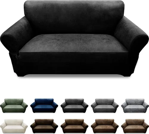 Vista 88 de Fundas para Sillón de 2 Piezas con Cojín en T, Fundas de Aspecto de Cuero para Sofá, Fundas para Sillas, Protector de Muebles Elástico, Funda