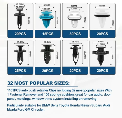 Vista 4 de Juego de 1101 clips para panel de moldura de puerta de automóvil, clips de retención de automóvil, juego de remaches de pasador de empuje