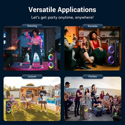 Vista 7 de TONOR - Máquina de karaoke para adultos con 2 micrófonos inalámbricos UHF, sistema de altavoces PA portátiles Bluetooth con luces de discoteca