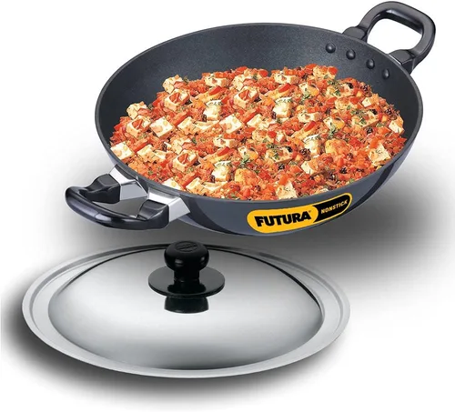 Hawkins Futura Kadhai antiadherente 2,5 L, 10.2 in, 0.128 in con tapa SS (negro)