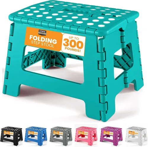Vista 10 de Utopia Home Taburete plegable con asa, taburete plegable antideslizante de 9 pulgadas, soporta hasta 300 libras, taburete de plástico resistente
