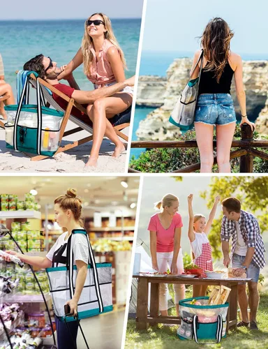 Vista 5 de Alameda Mesh Beach Bag for Women -Extra Large Beach Tote Bag with 5 Oversized Pockets Grocery Tote Travel Bag with Top Zipper