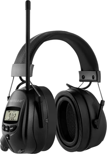 Vista 18 de Cascos protectores de oídos PROTEAR con radio AM/FM, auriculares con reducción de ruido de 25dB, orejeras de seguridad con pantalla digital