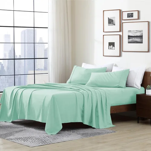 Vista 17 de Cathay Home Essentials Juego de sábanas de microfibra ultra suave, hipoalergénicas, resistentes a las arrugas, doble cepillado, color aguamarina
