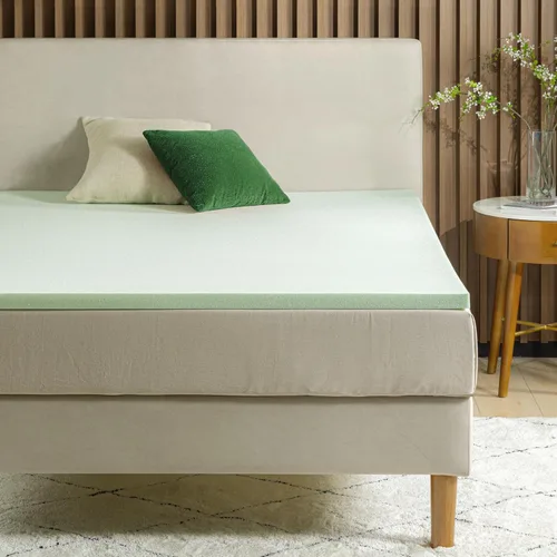 Vista 6 de ZINUS Cubrecolchón de espuma viscoelástica de té verde de 1.5 pulgadas, ropa de cama para dormitorio, capa de alivio de presión, ideal para aliviar