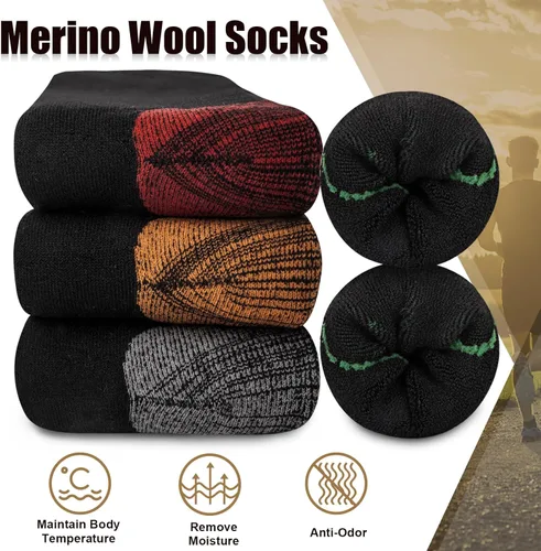 Vista 2 de 4 Pairs Mens Merino Wool Socks, Breathable Hiking Outdoor Warm Winter Socks for Men Cold Weather