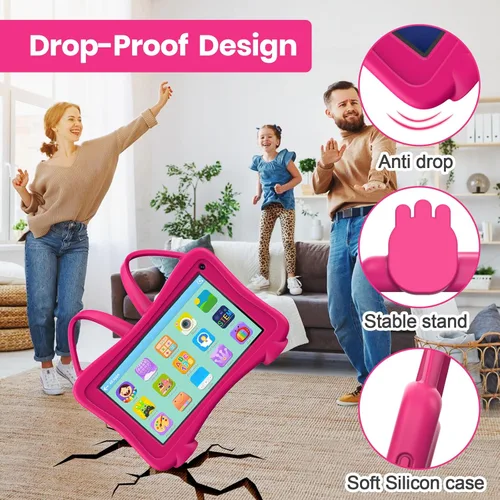 Vista 6 de Tablet para niños de Trayoo de 7 pulgadas, tableta de aprendizaje para niños pequeños con WiFi, YouTube, cámara dual, pantalla táctil, control Rosa