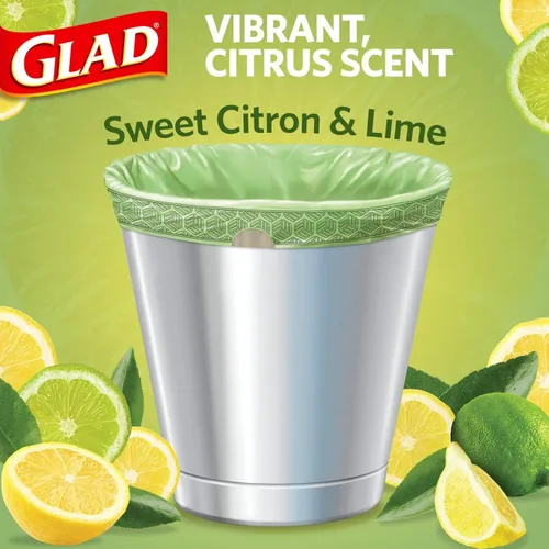 Vista 3 de Glad Bolsas de basura pequeñas con cordón de cocina, 4 galones, Febreze Sweet Citron & Lime, 34