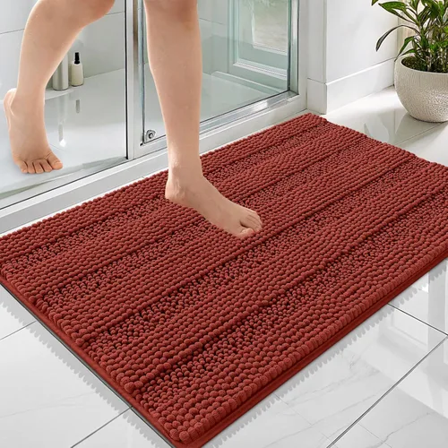 Vista 9 de OLANLY Alfombras de Baño Gruesas de 47 x 20 pulgadas, Extra Suaves Absorbentes de Chenilla a Rayas, Respaldo de Goma, Lavables y Secables a Máquina