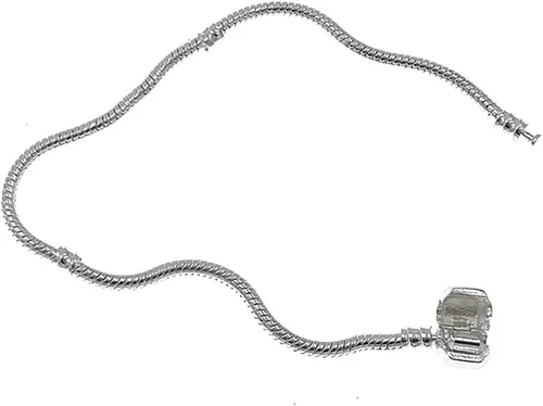 Vista 3 de Cadena de pulsera de serpiente, chapado en plata, con cuentas europeas con cierre de barril a presión (2 unidades, 0.118 in y 6.7 pulgadas), Cobre