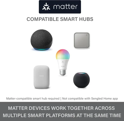 Vista 5 de Sengled Matter - Bombilla LED inteligente (A19), multicolor, compatible con Alexa, equivalente a 60 W, 800 LM, emparejamiento instantáneo, 1 paquete