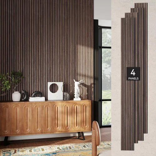 Vista 14 de MISSDAY Paneles de pared acústicos de listones de madera, paquete de 4 paneles insonorizados de roble de 23.6 x 23.6 pulgadas para decoración