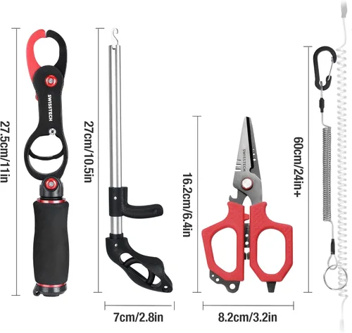 Vista 7 de Swiss+Tech Kit de herramientas de pesca, pinza de pescado con escala, alicates de pesca multifunción, tijeras de línea trenzada, equipo de pesca