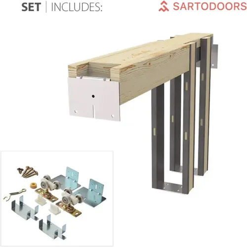 Vista 4 de Puerta corrediza francesa de bolsillo de 42 x 96 pulgadas Quadro 4088 blanco nórdico con vidrio esmerilado Kit de accesorios de riel Puerta