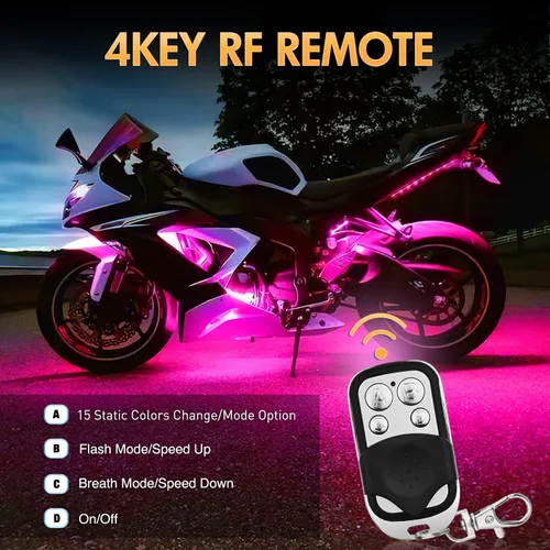 Vista 4 de Nilight Juego de 8 tiras de luces LED RGB para motocicleta, luces de atmósfera impermeables de neón multicolor con control remoto inteligente