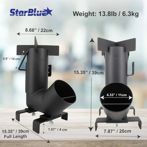 Vista 6 de Estufa Rocket para acampar de StarBlue con bolsa de transporte gratuita - Una estufa portátil de leña para acampar con cámara de combustible grande