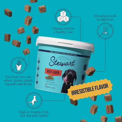 Vista 5 de Golosinas de hígado de res para perros Stewart, 21 oz, ~475 piezas, liofilizadas crudas, de un solo ingrediente, con 50% de proteína