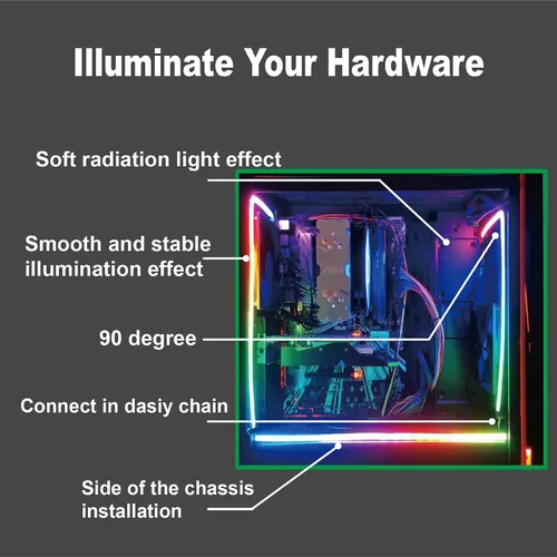 Vista 6 de Airgoo NEON Addressable RGB PC LED Strip, 15.75 x 0.55 x 0.28 inches diffused Silicon Rubber Tube, for 5V 3-pin argb Header, Come with Magnetic