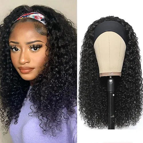 Vista 62 de XSY: Peluca de diadema de cabello humano de onda profunda sin pegamento, sin encaje frontal, peluca de diadema rizada, lista para usar y llevar