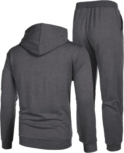 Vista 4 de COOFANDY Conjunto deportivo de 2 piezas con capucha para hombre, conjunto deportivo casual para correr, trotar