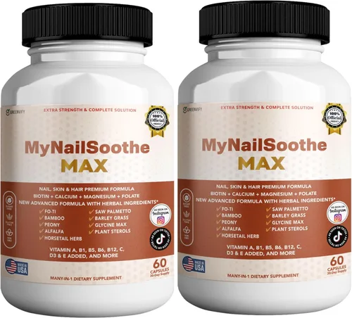 Vista 5 de MyNailSoothe MAX Suplemento para cabello, piel y uñas, 60 cápsulas, con biotina 5000mcg, vitaminas, minerales y mezcla de hierbas (1)