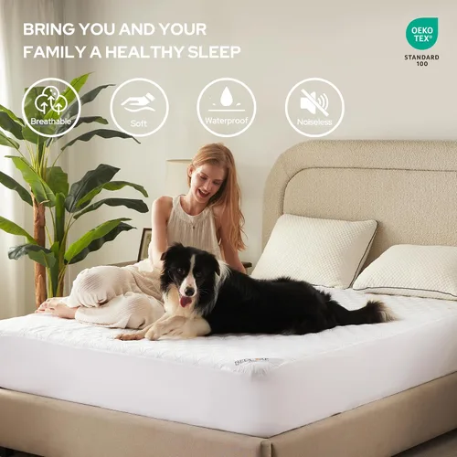 Vista 3 de BEDLORE Protector de colchón impermeable, protector de colchón tamaño King silencioso con bolsillo profundo ajustable de 6 a 18 pulgadas, funda