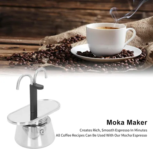 Vista 9 de Olla de Moka de Acero Inoxidable, Cafetera de Espresso de 2 Tazas para Estufa con Doble Boca, Fácil de Operar, Prepara Café Rápidamente, Olla