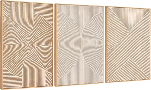 Vista 17 de Zessonic Arte de Pared 3D con Textura Grande Conjunto Neutro de 3-24"x36" Pinturas de Lienzo Abstractas Pintadas a Mano Enmarcadas Marrones